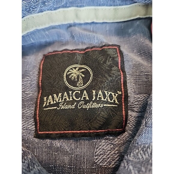 Jamaica Jaxx Hawaiian‎ Shirt  Blue Silk Button Aloha Jacquard Leaf Men's Size L - Picture 4 of 4